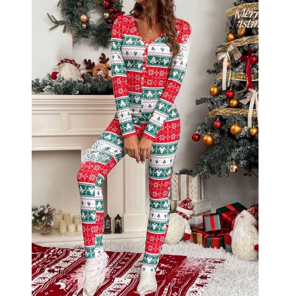 Long Sleeve V-Neck Soft Comfortable Sexy Christmas High Stretch Jumpsuit